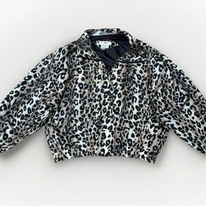 Vtg 80s/90s 100% Washable Silk Cheetah Leopard Full Zip Bomber Jacket Large